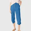 Women's Pants Trousers 2024 Spring Summer Casual Solid Colour Seven Points Fashion High Waist Elastic Button