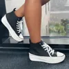 Sapatos de fitness marca tamanho grande 43 lona moda feminina alta superior tênis primavera calçados femininos bombas plataforma vulcanizada