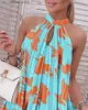 Basic Casual Dresses Women Loose Summer Fashion Mini Dress Abstract Print Slveless Pleated Casual Dress Halter Neck Sexy T240330