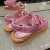 Tasarımcı Kadınlar Yaz Düz Kalın Ayakkabılar Moda Terlik Slaytlar Seksi Plaj Pembe Sandalet Kutusu 35-40