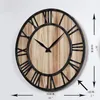 Wall Clocks Round Cedar Iron Art Hanging Clock Solid Wood Home Silent