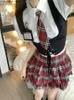 Giapponese Kawaii School Girl Uniforme stile coreano Dolce e carino Cosplay JK Uniforme estiva nera Mini gilet e gonna scozzese Set 2023 L7PO #