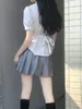 donne scuola giapponese Dr JK uniforme raccogliere vita maniche corte camicia Hubble-bubble manica camicia bianca con cravatta per la ragazza j2m3 #