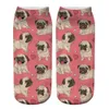 Chaussettes pour hommes et femmes, motif chien PUG, dessin animé 3D, transfert de chaleur, animaux imprimés