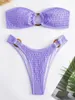 Ring Link Bandeau Bikini Kvinnor Brasilianska badkläder Kvinna Sexig baddräkt Solid Beachwear Bathers Bathing Swimming Swim Suit 240321