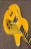 330 360 370 Chitarra elettrica a corpo semi cavo giallo a 6 corde con foro singolo a scacchiera con rilegatura a scacchiera 2 jack di uscita Gold Sparkle Pi8277768