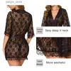 Seksowna set nowe gorące seksowne kobiety kwiatowe koronkowe bieliznę V Sheer Mesh Nightgown Wygodne panie Kimono Nightdresse Sleepar Y240329