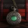 Vintage Bronze Quartz Pocket Watch Necklace Green Pocket Watch Necklace Pendant for Men Women Gift for Men Women Watch313m