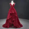 Party Dresses paljetter Wine Red Prom V-hals Spaghetti Strap High-Low ärmlös ruffle Lace-up Backless Evening Gowns 2024
