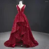 Robes de soirée paillettes vin rouge bal col en v Spaghetti sangle haut-bas sans manches à volants à lacets dos nu robes de soirée 2024