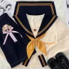 Japan skoluniformer Korean Sailor Suit JK Uniforms College Middle School Uniform för Girl Student Light Yellow Costume Seifuku I0FH#