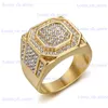 Anneaux de bande Hip Hop Bling Ice Out Full Rhingestone Geométrique HEXAGON MENSE RING GOLD COULEUR COULEUR SILLE SALONS INOXDUX POUR MEN BIELS T240330