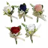 Roses Tissu Broches Poignet Frs Ensemble Rouge Rose Blanc Bleu Femmes Hommes Pin Marié De Noce Dîner Corsage Costume Accory Cadeau 21hm #