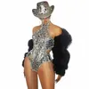 Sier noir 2 pièces ensembles sequin body performance fête d'anniversaire tenues femmes drag queen justaucorps pole dance vêtements 69uM #