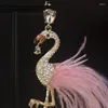 Dangle Earrings 2024 Gold Color Bird Drop For Women Korean Style Pink Feather Rhinestone Fashion Jewelry Accessories