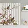 Dusch gardiner kinesisk stil blomma fågel påfågel pion landskap vattentätt badrum gardin 3d tryckt trasa med krokar dekor
