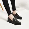Buty swobodne normalne skórzane biuro dla kobiety 2024 Letnie obuwie damskie Niski obcas Elegancki formalny czarny spiczaste palce u stóp stylowy Y2K