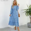 Basic Casual Dresses Women Maxi Dresses Sping Autumn Bohemian Casual Full Slve High Waist Beach Woman Chiffon Dresses Floral Vestidoes Long Dress T240330