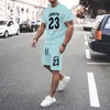 Black Mens Summer Mesh Hiphop Basketball Tshirt 23 Tryckta män kostymer fritidssportkläder streetwear shorts toppar 2 -stycken set 240321