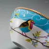 찻잔 세트 한 세트의 세라믹 차 세라믹 차 천국 찻 주전자 찻잔 스트레이너 접시 새들과 꽃 디자인 선물 상자