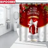 シャワーカーテンメリークリスマスギフトバスルーム防水ポリエステルカーテンセットバスマットラグトイレカバーと非スリップカーペット