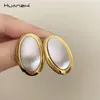 Stud Earrings HUANZHI Matte Metal Oval Gold Siver Color Contrasting Vintage Party Big Jewelry For Women Girls