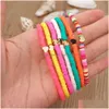 Pulseras Heishi con cuentas Conjunto de cuentas Hilos Arco iris Oro Amor Corazón Encanto Estiramiento 4 mm Arcilla suave Apilable Pulseras Boho Gif Dhgarden Dhlme