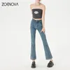 Jeans pour femmes Zoenova super doux élastique recadré mode mince élégant pantalon noir haute rue jambe large lâche sauvage micro haut-parleur