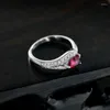 Clusterringen Fijne sieraden 925 sterling zilver Ruby Synthetische Edelsteen Hoge koolstofdiamanten Bruiloft