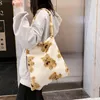 Shoulder Bags Youth Ladies Simple Versatile Bag Women Handbag Tote Plush Portable Travel Daily Bear Print Satchel