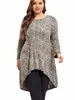 plus Size Lg Sleeve All Seas Casual Tunic Tops Women Champagne Loose Fit O-Neck Leopard Blouse Female Large Size T-shirt 8XL j1bO#