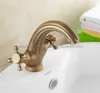 Bathroom Sink Faucets Antique Brass Faucet Basin Mixer Tap Double Cross Head Handle Finish And Cold Water Nnf026