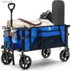 Lägermöbler tung vikbar vagn med sidficka och bromsar Handcart Collapsible Folding Wagon Camping Trolley Push Cart Dolly YQ240330