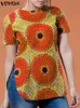 Plus la taille VONDA femmes Blouse bohème manches courtes imprimé Tops Fi Casual chemises lâches Vintage surdimensionné Blusas R4zj #