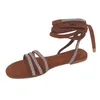 Повседневная обувь, женские летние женские пляжные сандалии на плоской подошве со шнуровкой и кристаллами, модные уличные легкие женские сандалии, женская обувь