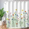 浴室のための花柄の花の花の水彩植物の葉カーテン家の装飾洗えるアクセサリーセット
