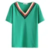 Nouveau 2022 Dames Summer Plus Taille Tops pour femmes Grande taille à manches courtes Vert Cott Pit Choth T-shirt à col en V 3XL 4XL 5XL 6XL J8mg #