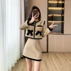 Work Dresses Fashion Elegant Tweed Two Piece Sets Small Fragrance Bow Short Jacket Cropped Coat High Waist Mini Skirts Suits Womens Outfits