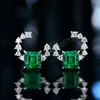 Stud Luxury Simation Zambiya Emerald Küpe Geometrik Tasarım 925 Sier Needle Küpe Kadınlar İçin İnce Kulak Aksesuarları Damla Teslimat Yahudi DH1OC