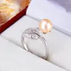 Cluster Rings CLUCI 3pcs Silver 925 Leaf Shaped Women Adjustable Ring Zircon Pearl Mounting Jewelry SR2087SB