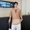 Instagram-stijl heldere zijden gebreide dunne mesh korte mouwen semi transparant t-shirt voor heren pailletten micro perspectief losse dekking zonbescherming kleding