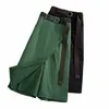 Plus Size Verde Bunda Patchwork Irregular Bermuda Shorts Bolsos Femininos Na Altura Do Joelho A Linha Saias Casual Cinto Solto Saia Preta d9MG #