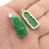 Pendant Necklaces Charm 25X12MM Green Jade Hollow Cutting Carved Buddha Buddhist Amulet 1 PCS