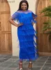 Urban Sexy Dresses Blue Fringe Women O Neck Tulle Patchwork Tassel High Waist Bodycon Midi Evening Wedding Party Gowns Outfits 4XL yq240330