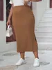 Khaki kjolar plus storlek 4xl hög midja midi kontor lady casual afton club party wear bodyc blyertspenna kjol ny o2au#