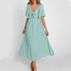 Vestidos casuais leve com decote em v saia longa elegante v pescoço midi vestido com detalhe de arco para mulheres respirável a linha verão praia