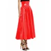 Jupes Mode taille haute plissée jupe longue femmes Vintage fermeture éclair dos évasé Midi brillant PVC cuir solide robe trapèze Streetwear