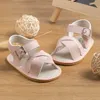 Sandals Kidsun Summer Baby Sandals Flats Läderflickor pojkar småbarn mjuk gummisula antislipning första vandrare crib skor nyfödda mockasiner 240329