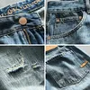 Mäns jeans amerikansk stil retro high street kausal avsmalning rippad pås