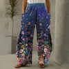 Spodnie damskie Boho dla kobiet 2024 Kwiatowe druk kwiatowy nadmierny streetwear retro harem dziewcząt harem